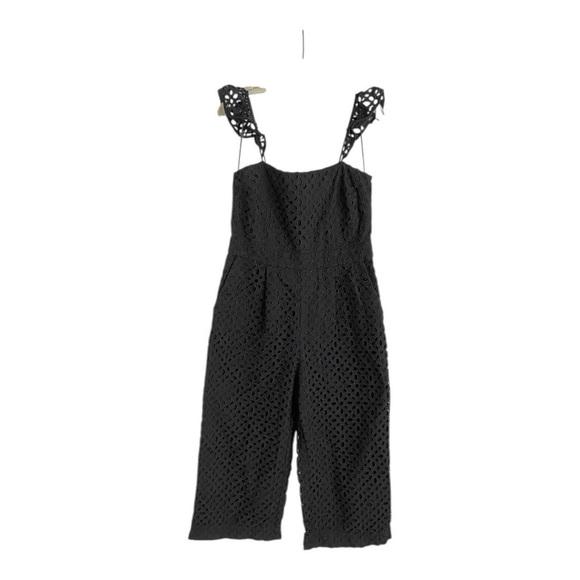 J. Crew Kasana Wide Leg Eyelet Jumpsuit Cropped in Black Eyelet Size 12 - Picture 5 of 9